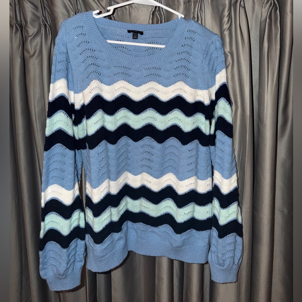 Talbots Blue and White Chevron Sweater L